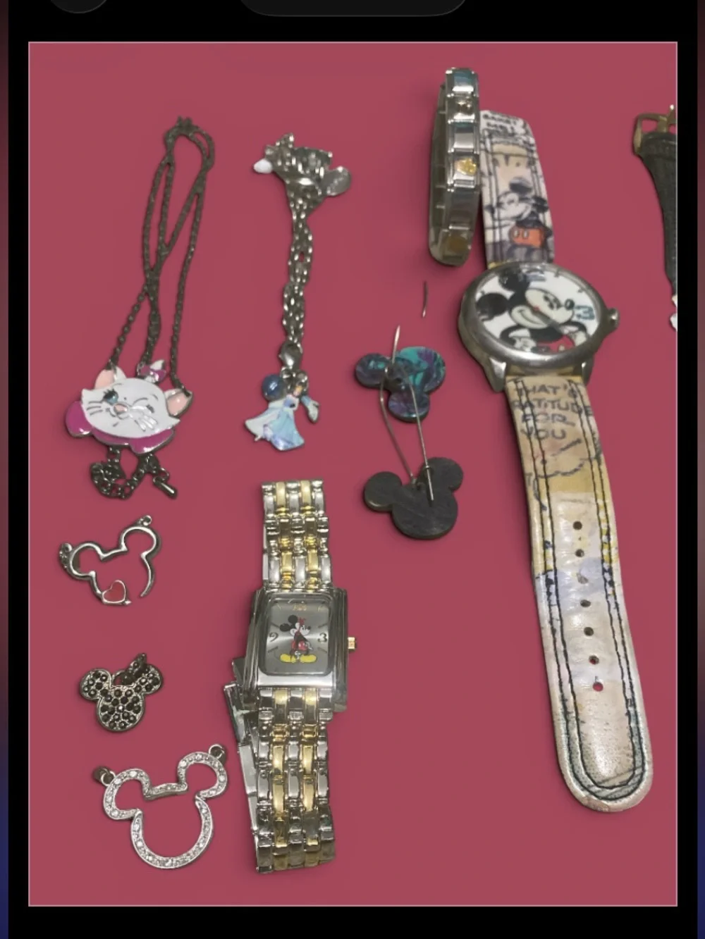 Disney Mickey & Friends Watch and Charm Lot - Black, White, Gold, Pink